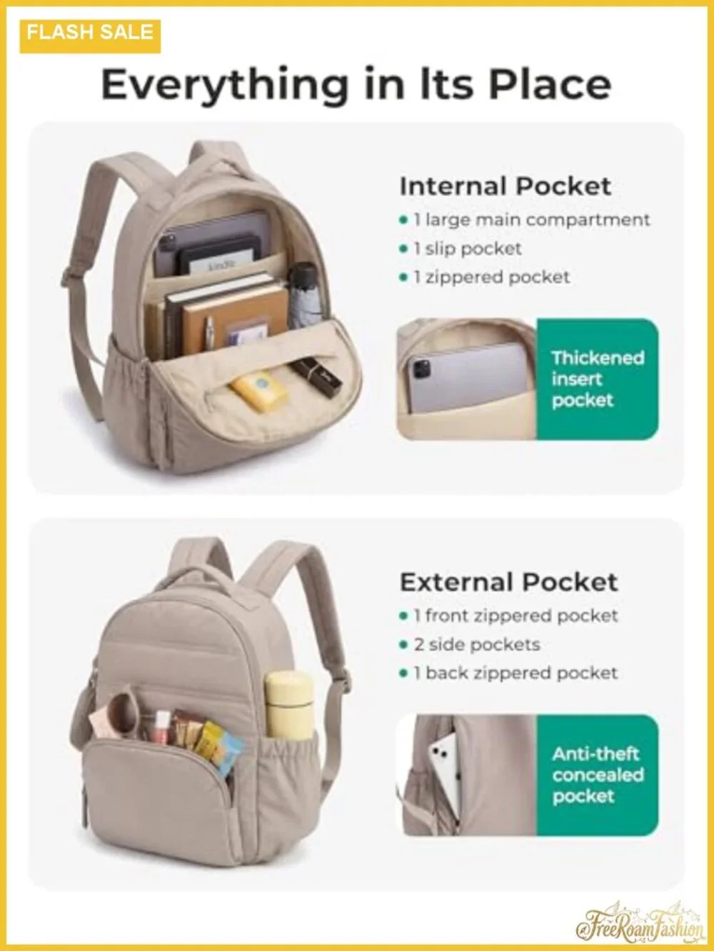 2-in-1 Quilted Puffer Mini Backpack for Women with Detachable Pouch, Water